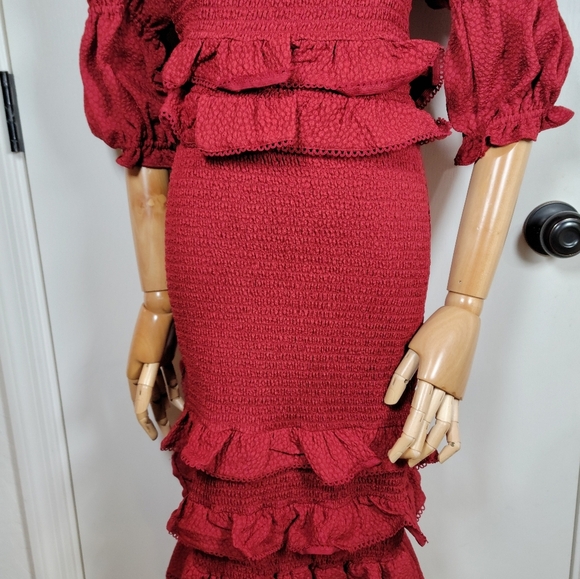 Rachel Parcell Red Smocked Midi Dress Size Small Holiday Christmas Party Dress - Picture 3 of 10